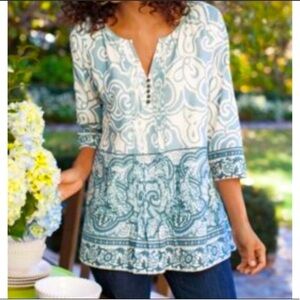 Women’s Soft Surroundings Blue Cote d’azur tunic blouse size XS